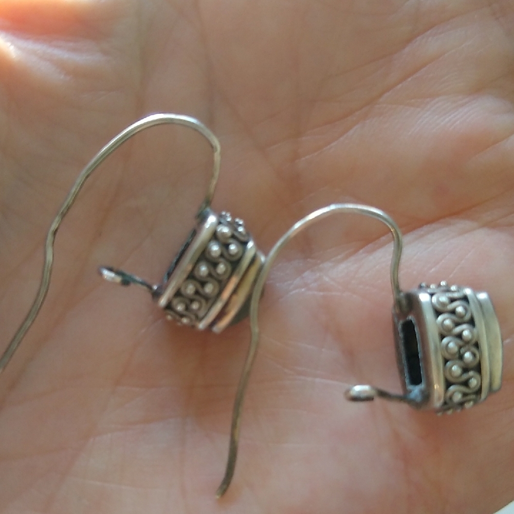 Pale Green Faceted Silver Drop Earrings - Picture 6 of 12